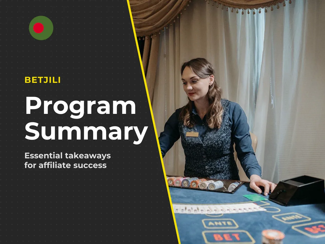 Conclusion: Key Takeaways Before You Start. The Betjili affiliate program offers a competitive RevShare structure reaching up to 50%, weekly Tuesday payouts with a low $30 minimum, and a straightforwa