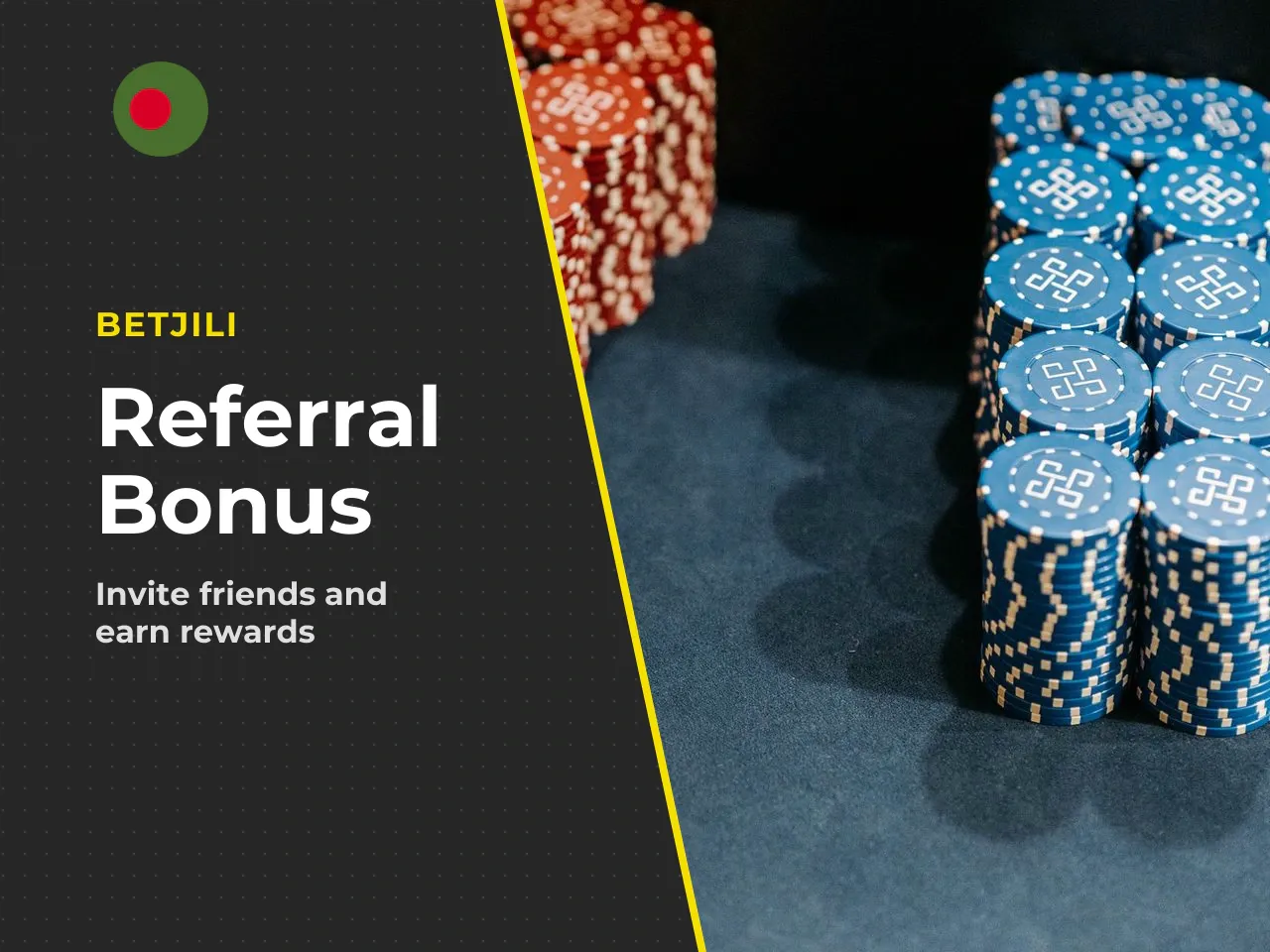 Based on competitor data, a typical referral bonus works roughly like this: both the user and the invited friend may receive ৳500 each if the new player deposits at least ৳1,000 and completes a wageri